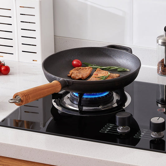 Round Cast Iron Skillet with Removable Wooden Handle