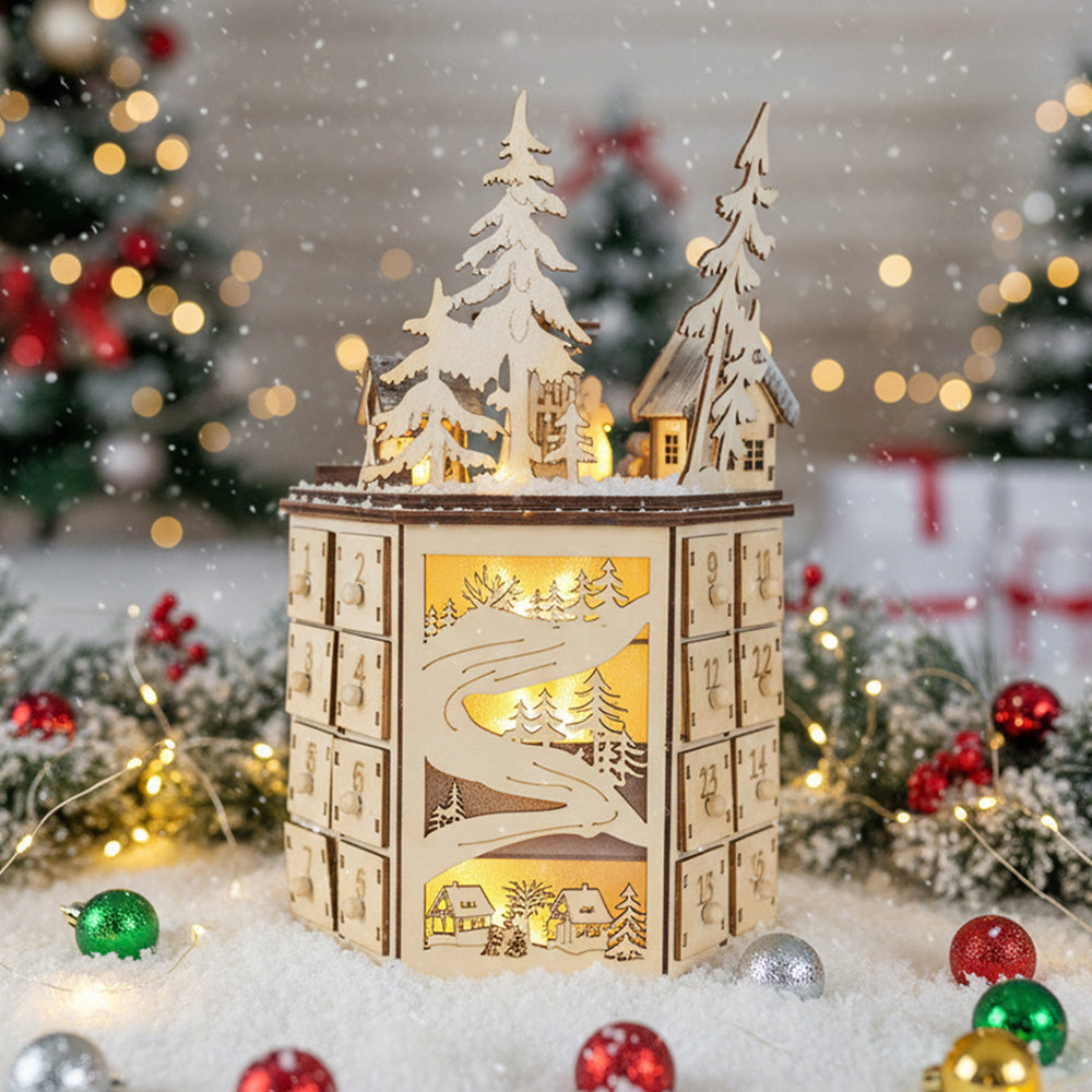 LED Rotating Countdown Calendar Wooden Music Box for Christmas
