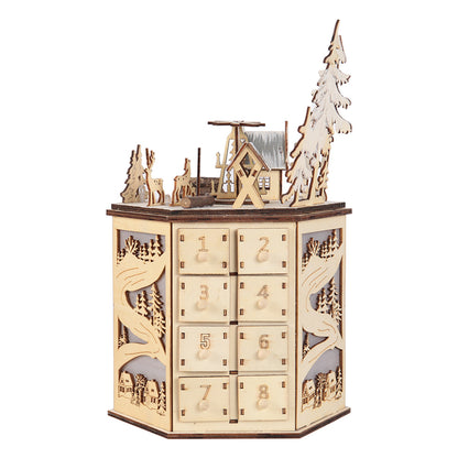 LED Rotating Countdown Calendar Wooden Music Box for Christmas