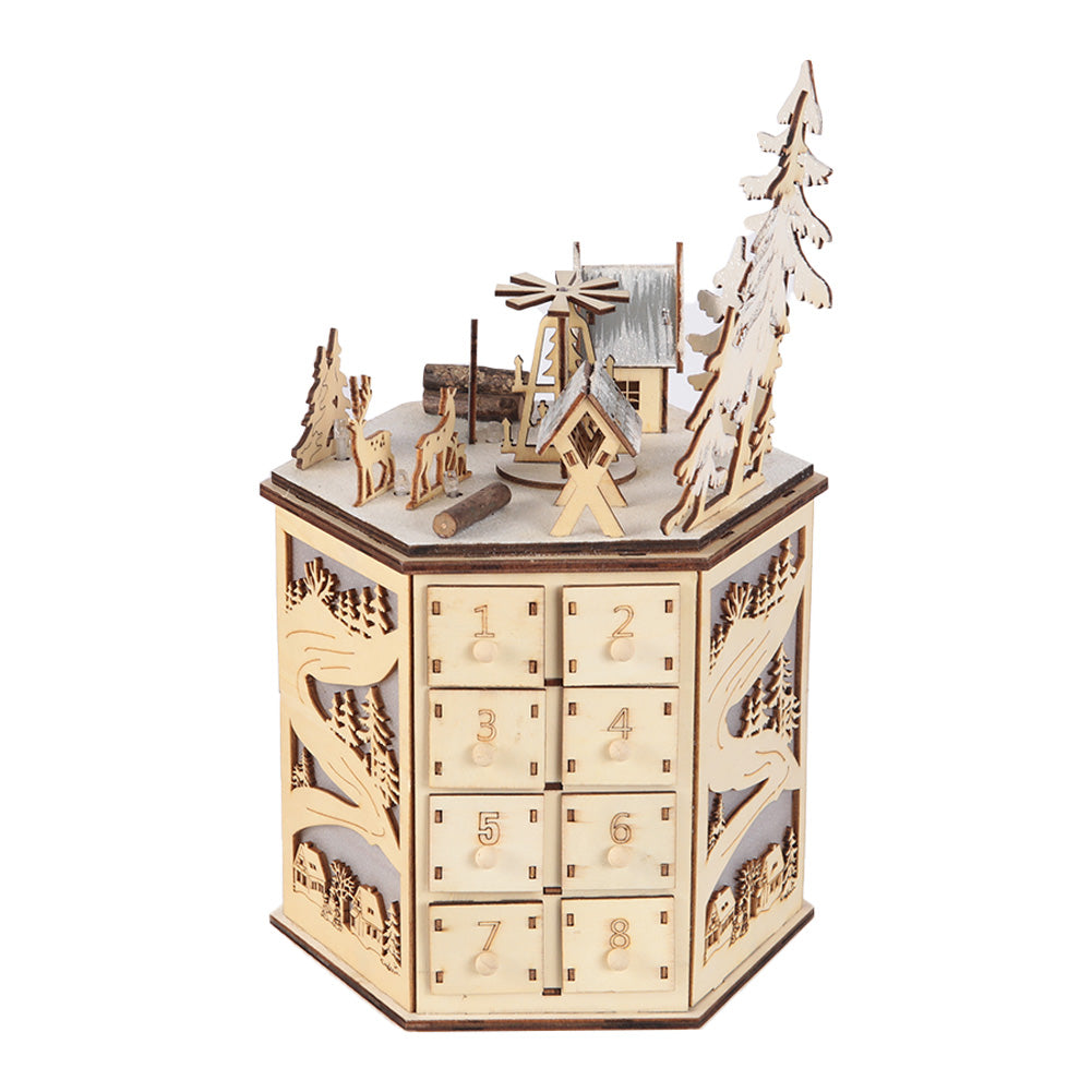 LED Rotating Countdown Calendar Wooden Music Box for Christmas
