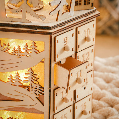 LED Rotating Countdown Calendar Wooden Music Box for Christmas