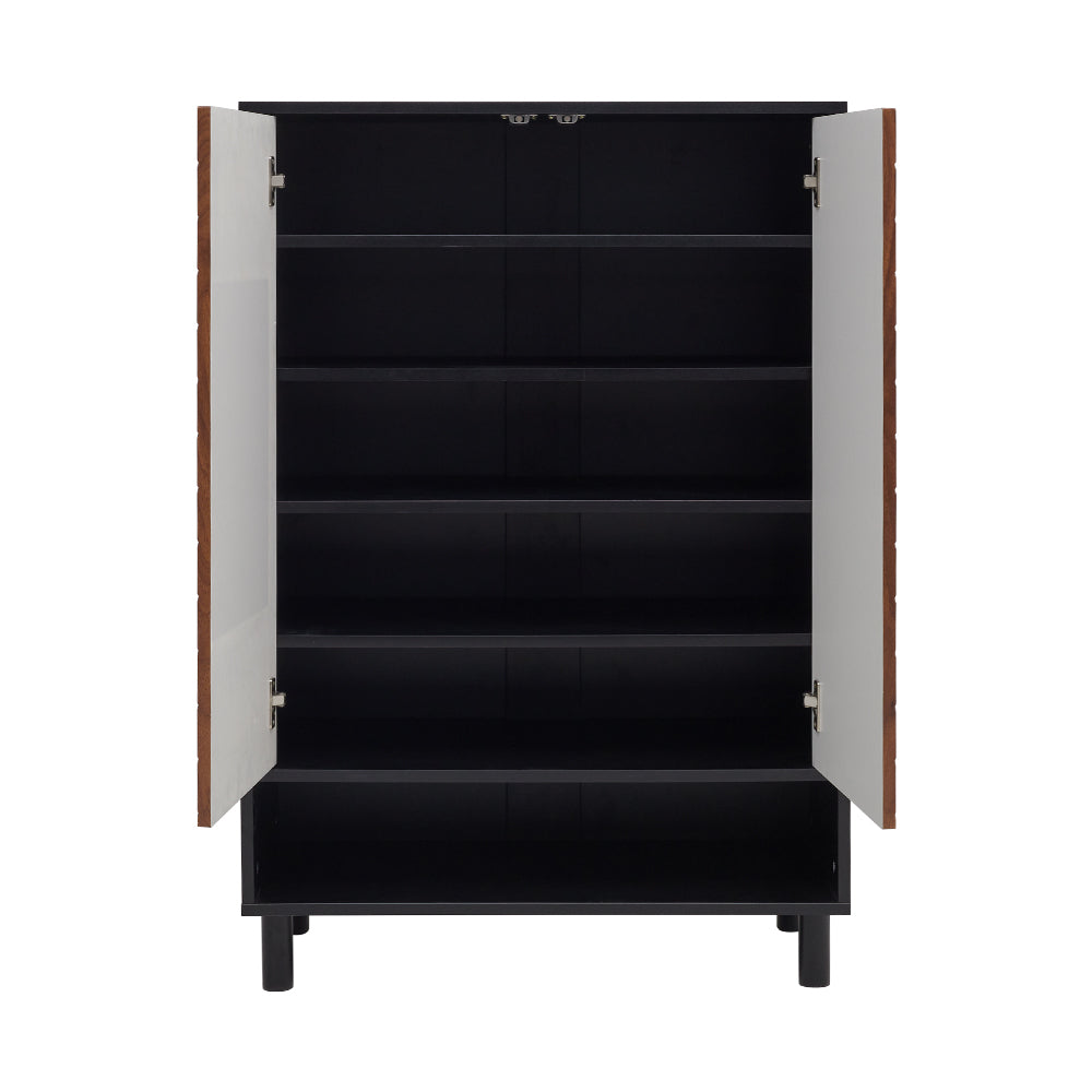 6-Tier Black Shoe Cabinet with Doors