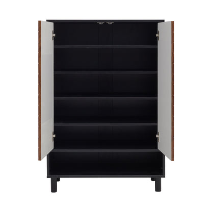 6-Tier Black Shoe Cabinet with Doors