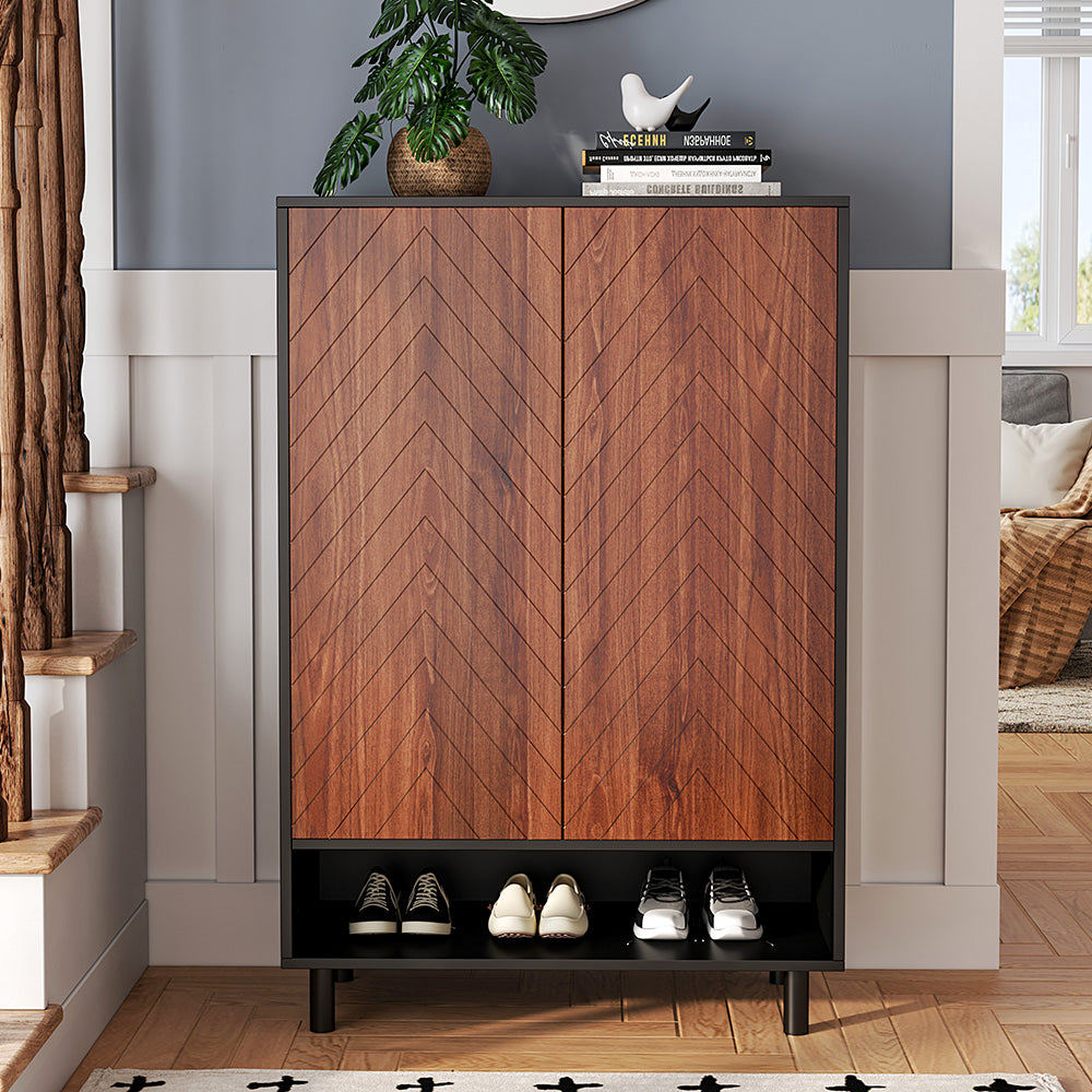 6-Tier Black Shoe Cabinet with Doors