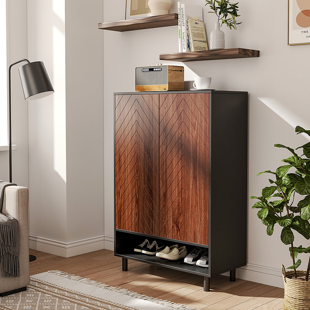 6-Tier Black Shoe Cabinet with Doors