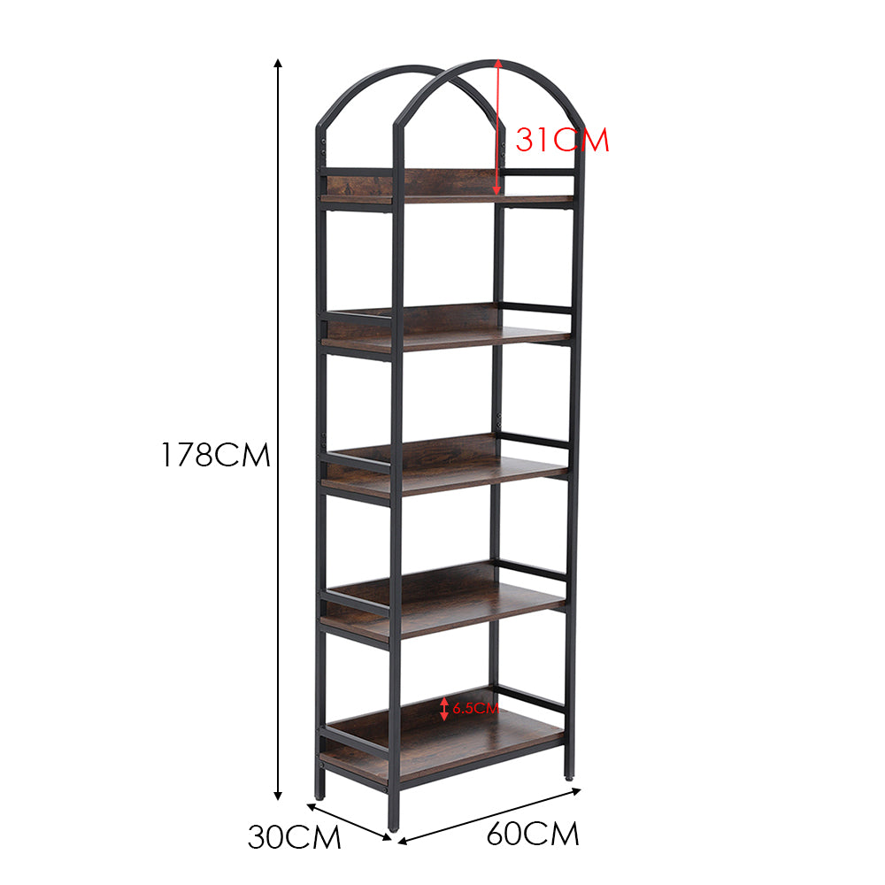 5-Tier Arched Wooden Bookcase Storage Shelf