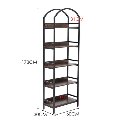 5-Tier Arched Wooden Bookcase Storage Shelf