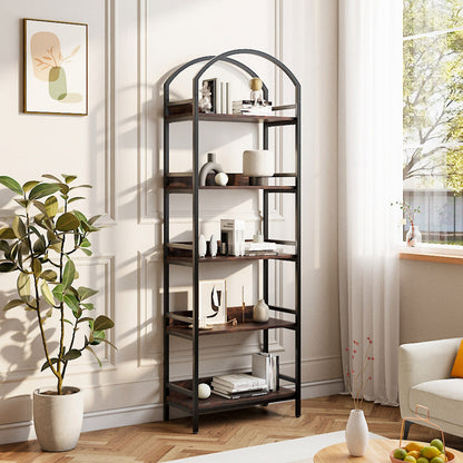 5-Tier Arched Wooden Bookcase Storage Shelf