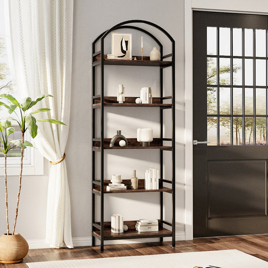 5-Tier Arched Wooden Bookcase Storage Shelf
