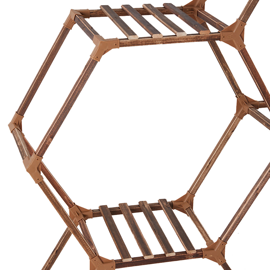 9-Potted Hexagonal Eucalyptus Wood Plant Stand