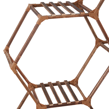 9-Potted Hexagonal Eucalyptus Wood Plant Stand