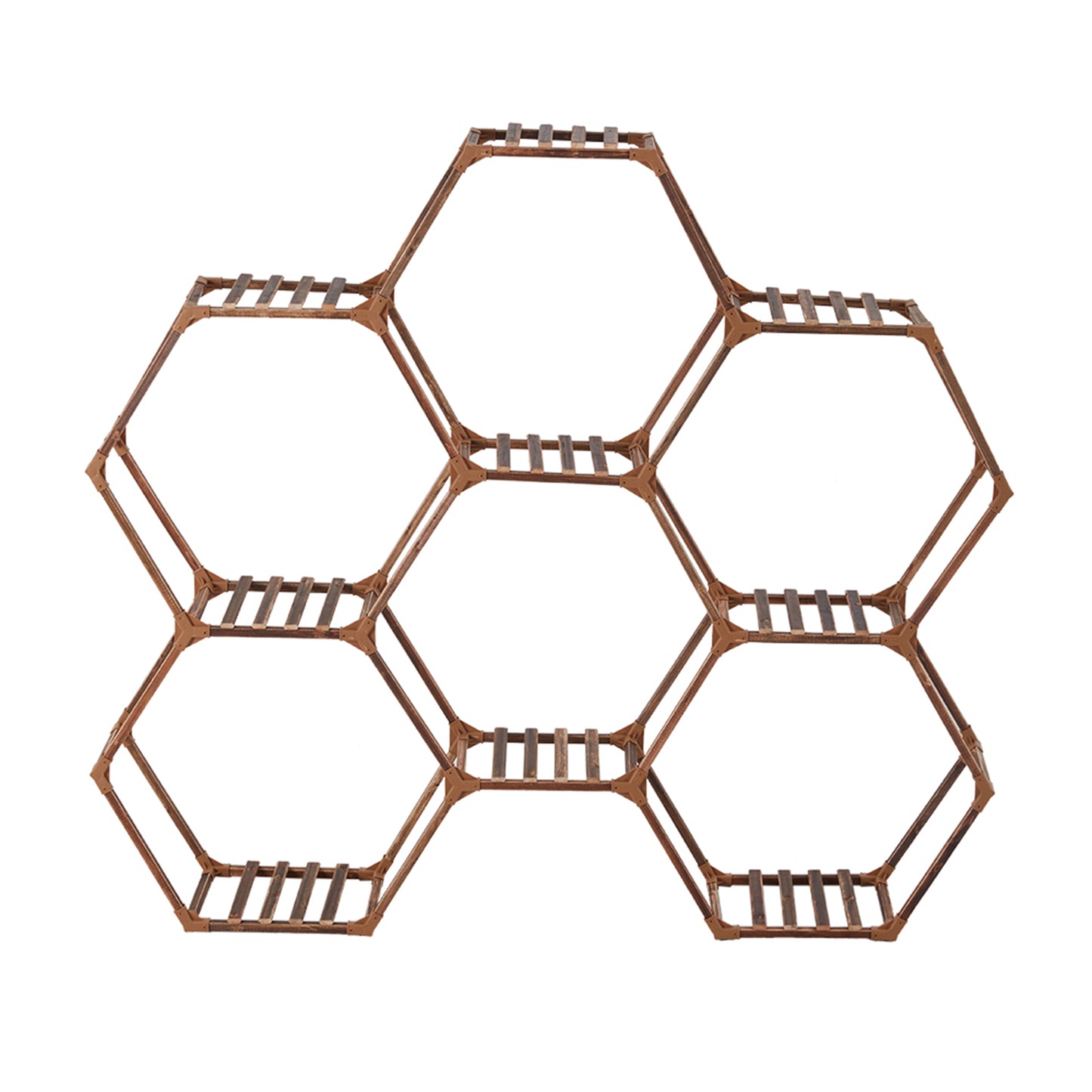9-Potted Hexagonal Eucalyptus Wood Plant Stand
