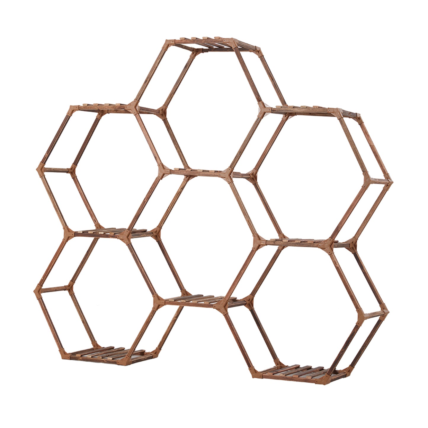 9-Potted Hexagonal Eucalyptus Wood Plant Stand