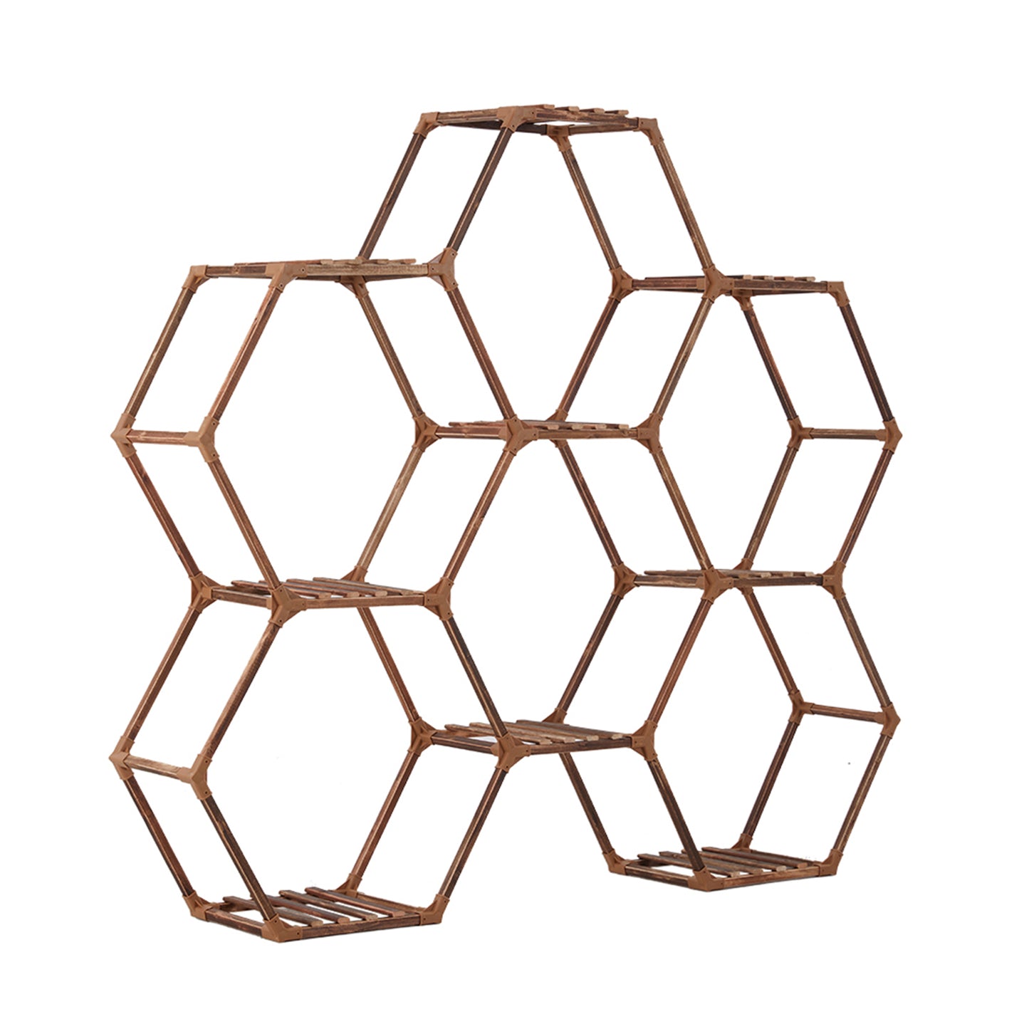 9-Potted Hexagonal Eucalyptus Wood Plant Stand