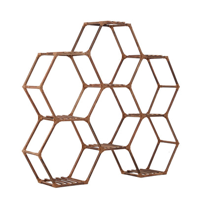 9-Potted Hexagonal Eucalyptus Wood Plant Stand