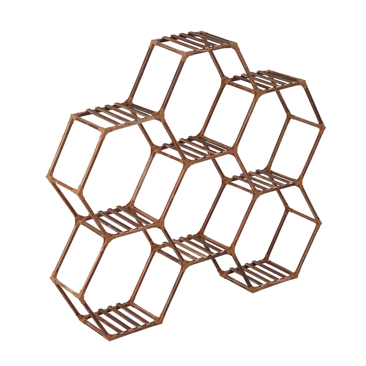 9-Potted Hexagonal Eucalyptus Wood Plant Stand