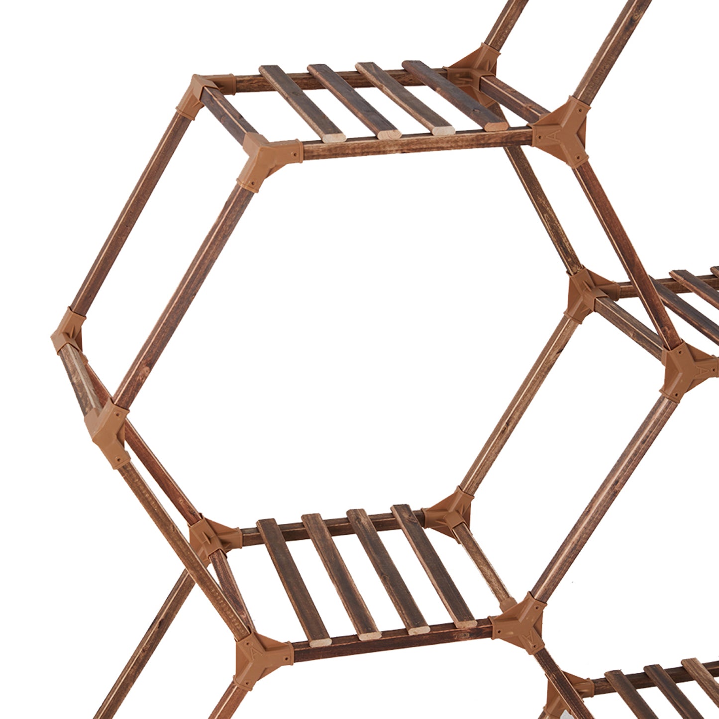 9-Potted Hexagonal Eucalyptus Wood Plant Stand