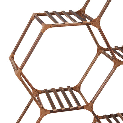 9-Potted Hexagonal Eucalyptus Wood Plant Stand