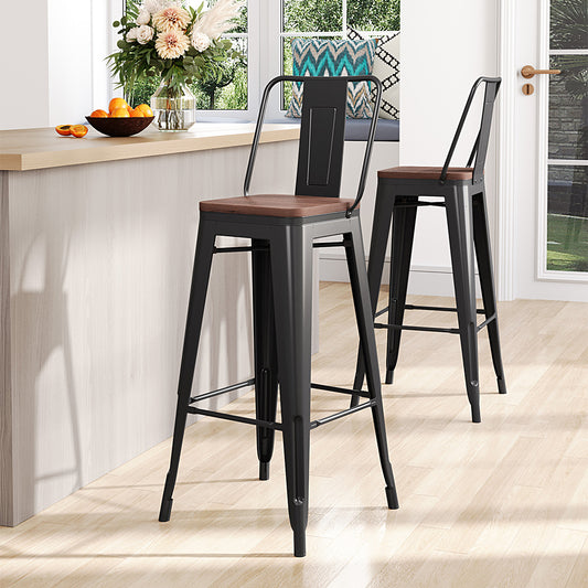 Set of 4 Metal Frame Industrial Style High Chair Bar Stool
