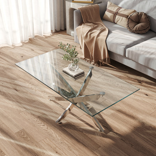 Modern and Futuristic Clear Glass Top Coffee End Table