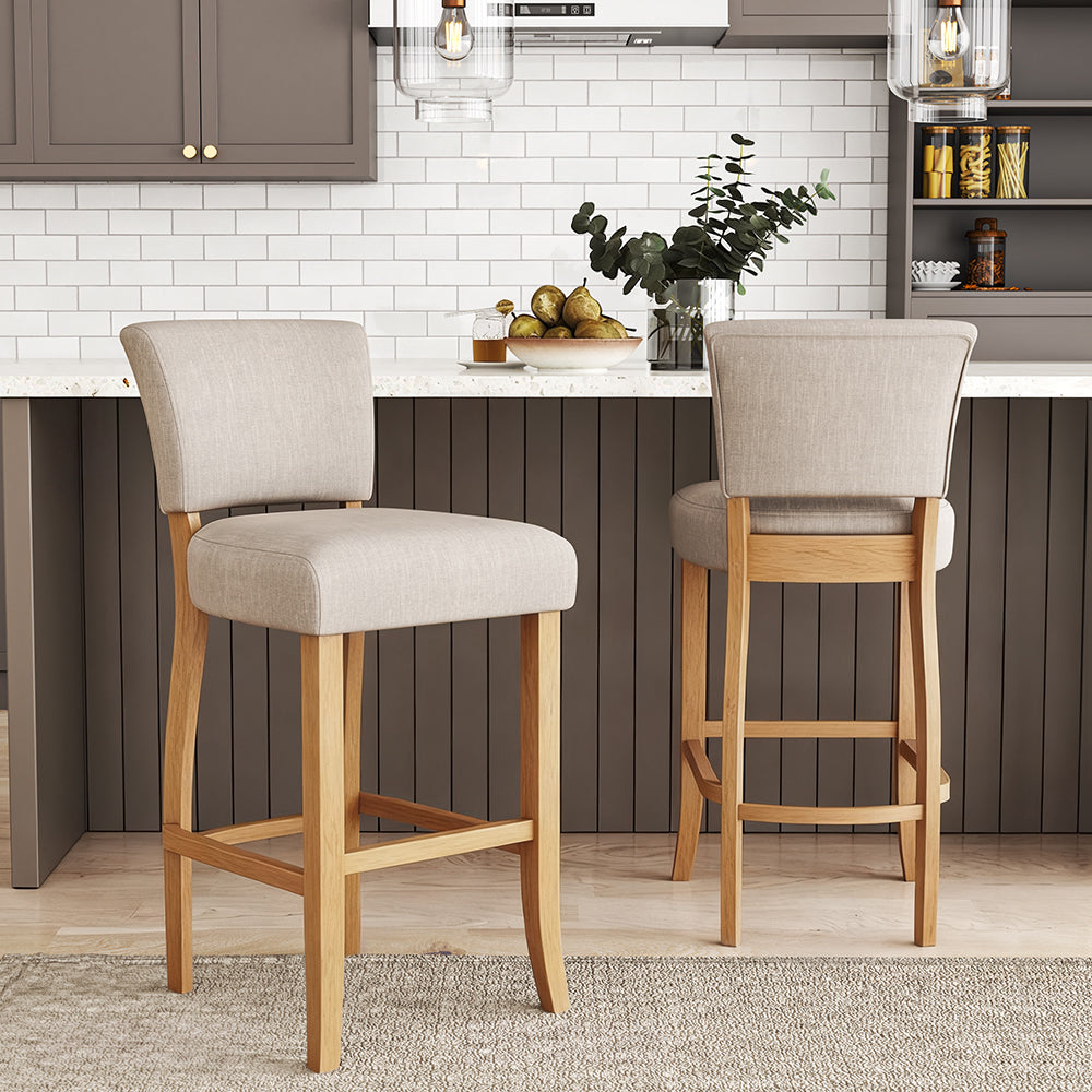 Set 2 Linen Bar Stool Bar Height Kitchen Island Cafe