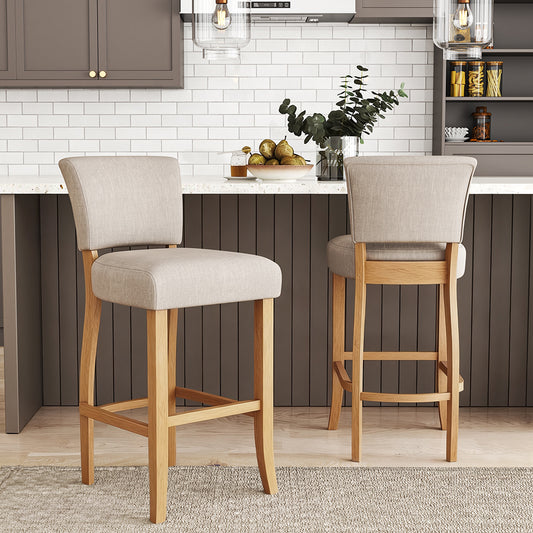 Set of 2 Linen Bar Stool Bar Height for Kitchen Island Cafe