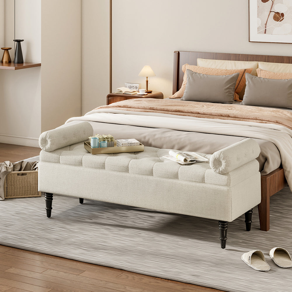 Grey/Beige Flip Top Storage Bench with Side Arms