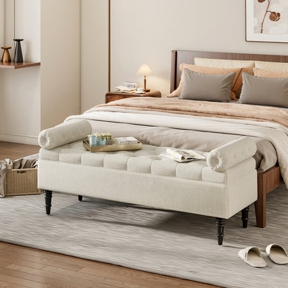 Grey/Beige Flip Top Storage Bench with Side Arms