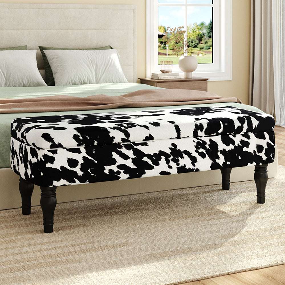Cow Print Velvet Upholstered Storage Bench