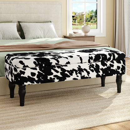 Cow Print Velvet Upholstered Storage Bench