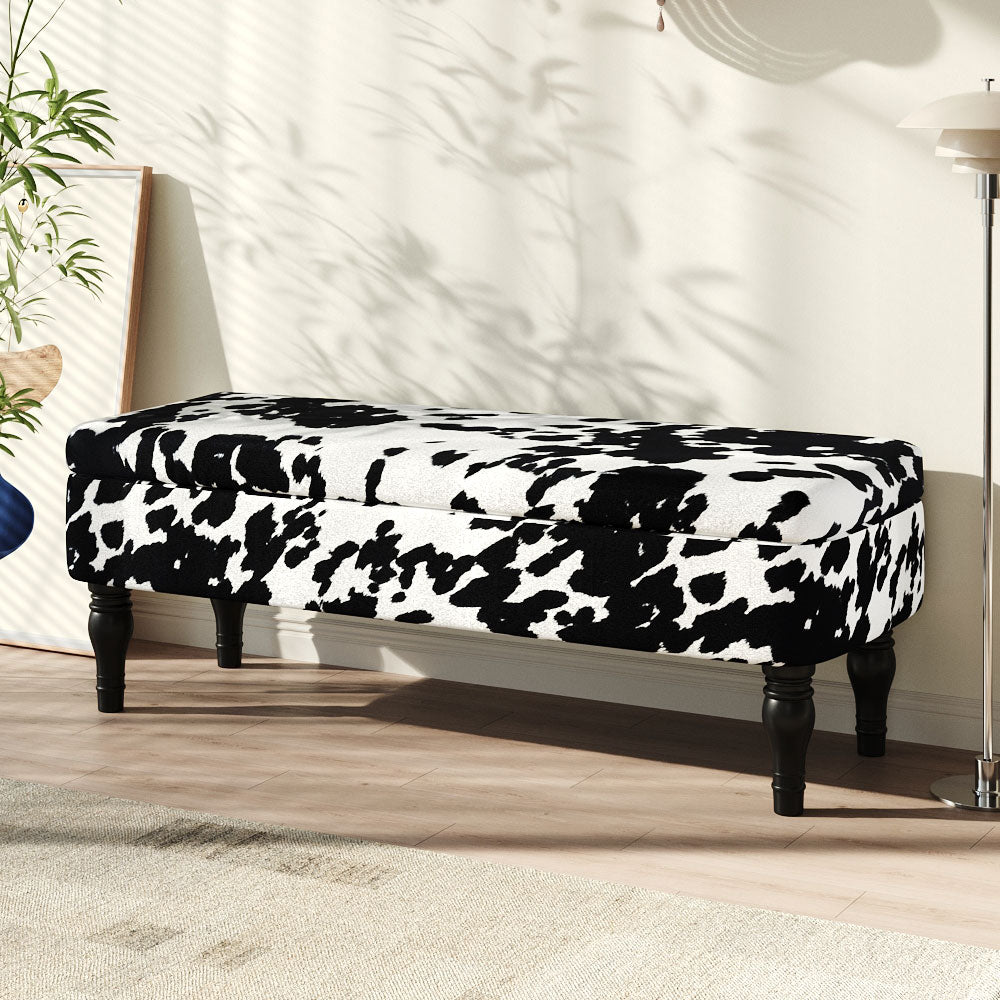 Cow Print Velvet Upholstered Storage Bench