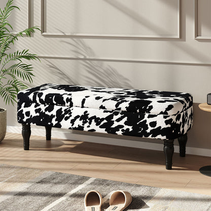Cow Print Velvet Upholstered Storage Bench