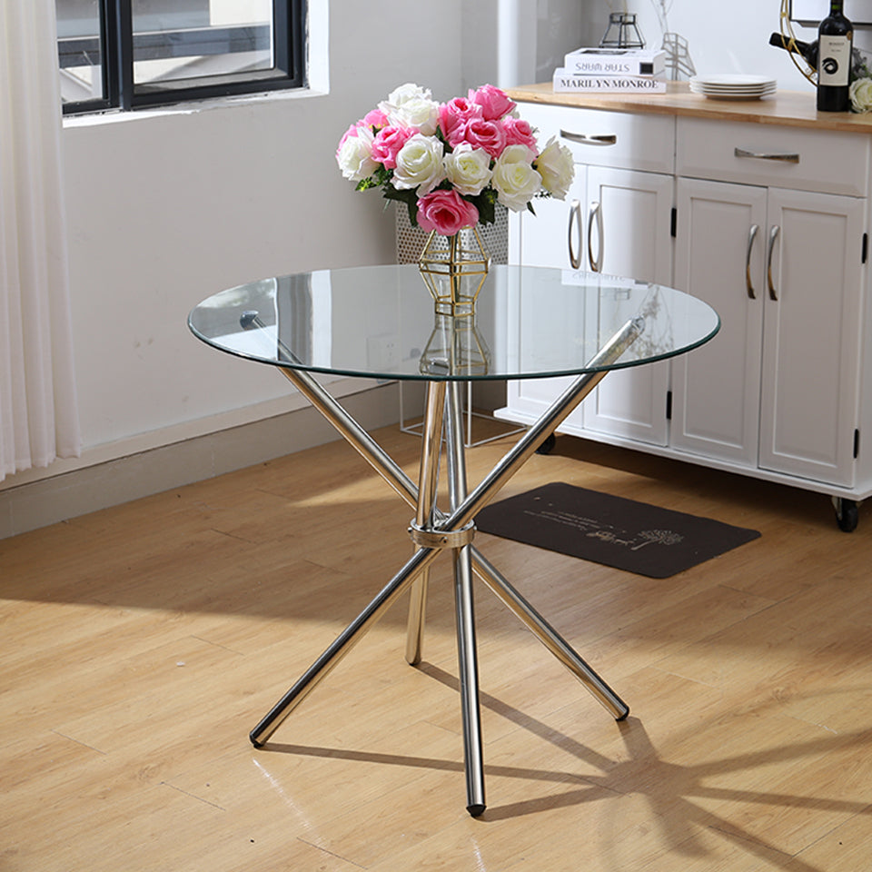 Tempered Glass Crossover Round Dining Table