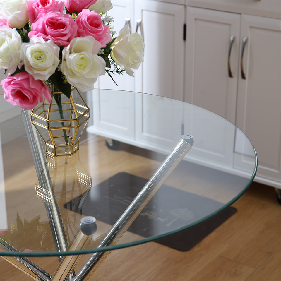 Tempered Glass Crossover Round Dining Table