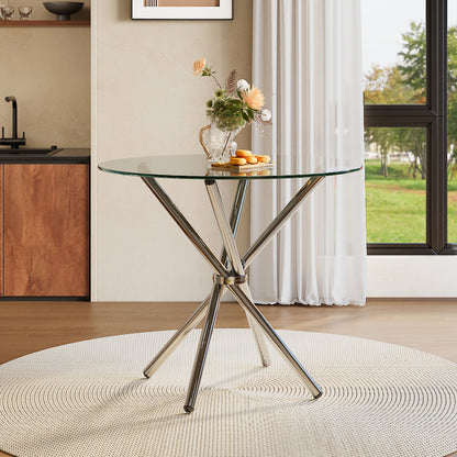 Tempered Glass Crossover Round Dining Table