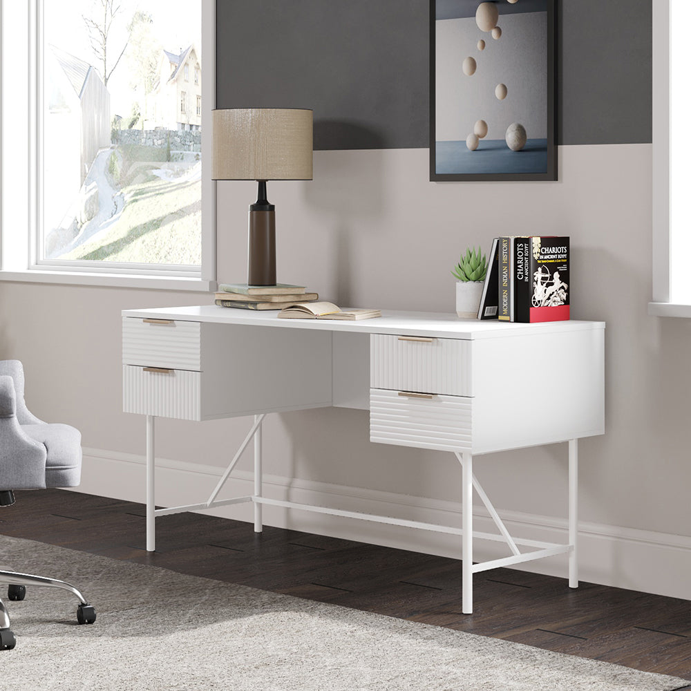 White Striped Study Desk