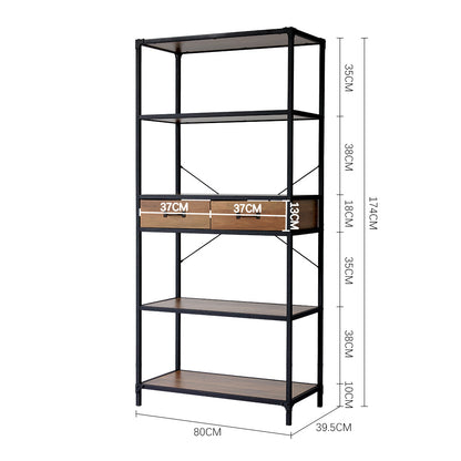 5-Tier Wooden Book Shelf with Drawers