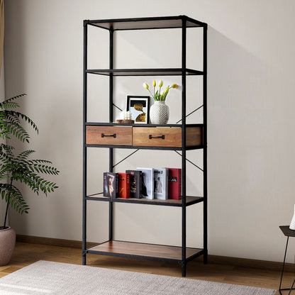 5-Tier Wooden Book Shelf with Drawers