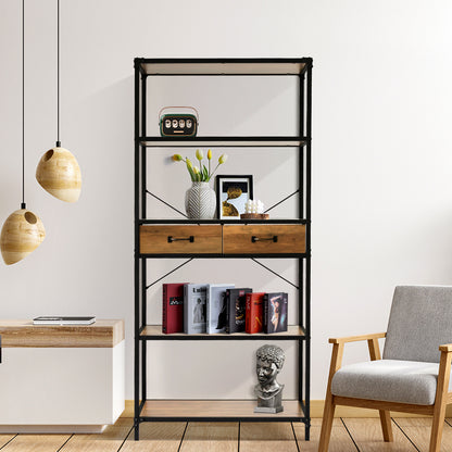 5-Tier Wooden Book Shelf with Drawers