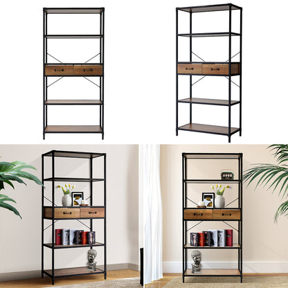 5-Tier Wooden Book Shelf with Drawers
