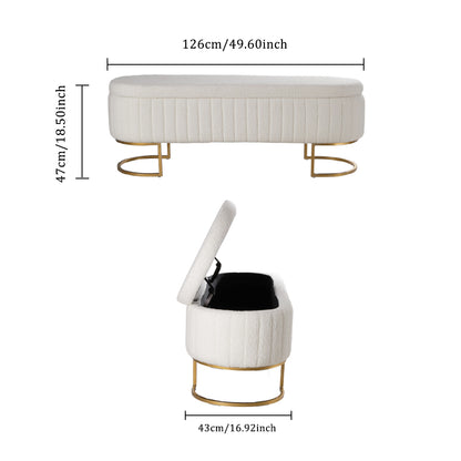 126x43x47cm White Upholstered Storage Bench Foot Rest