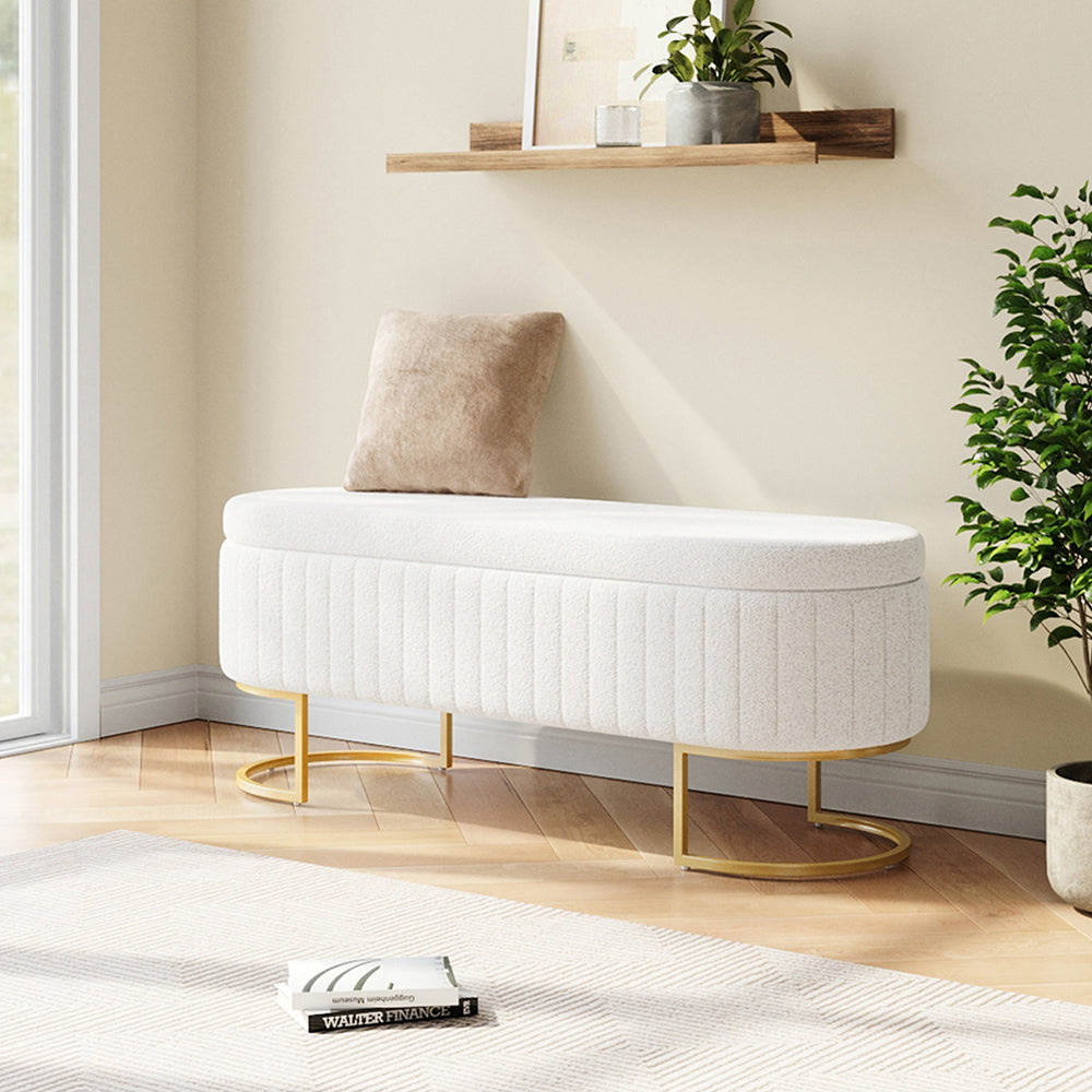 126x43x47cm White Upholstered Storage Bench Foot Rest