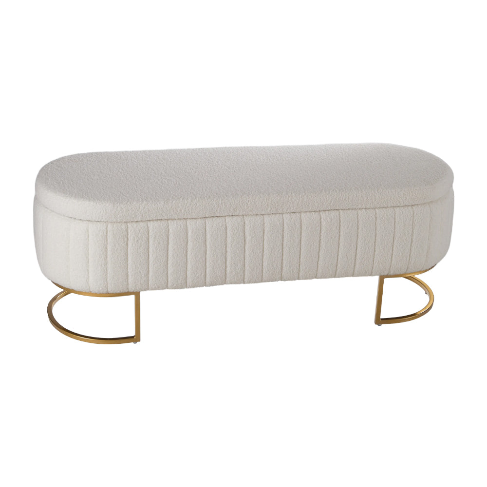 126x43x47cm White Upholstered Storage Bench Foot Rest