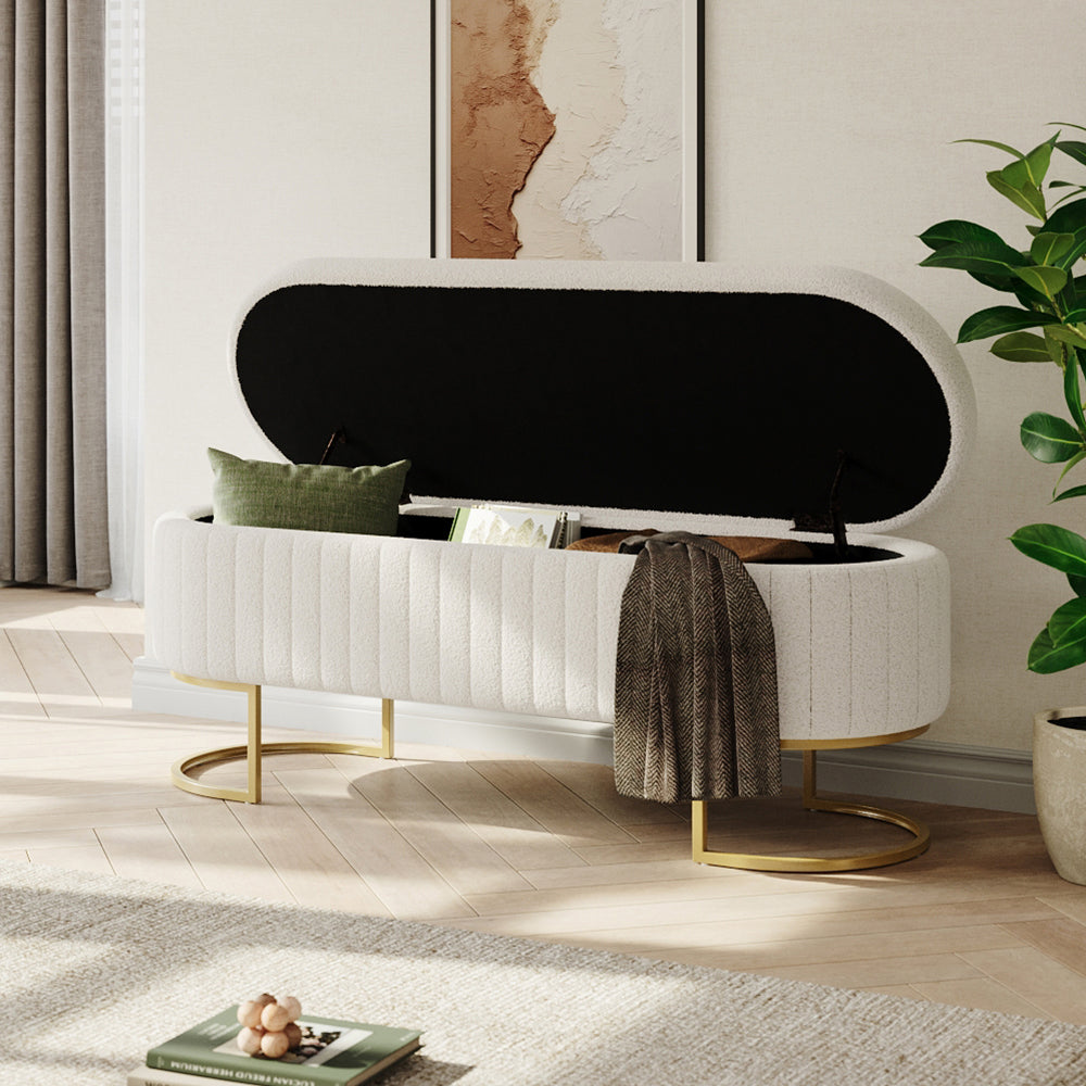 126x43x47cm White Upholstered Storage Bench Foot Rest