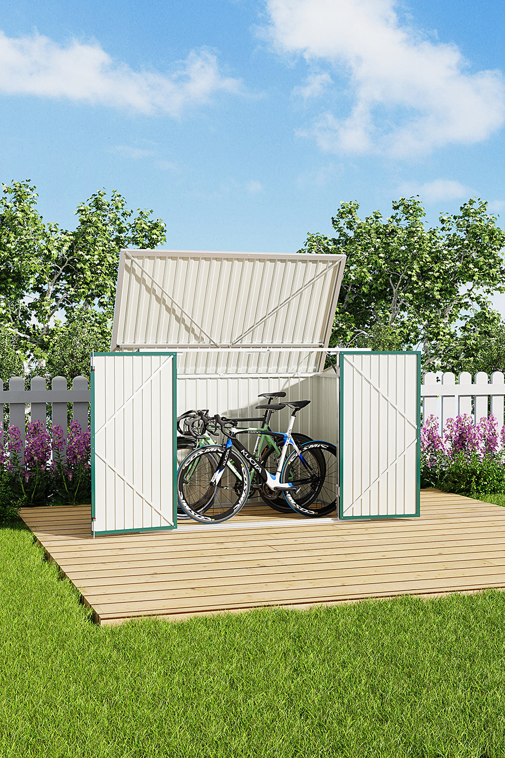 176CM Wide Metal Lockable Garden Wheelie Bin Storage Shed