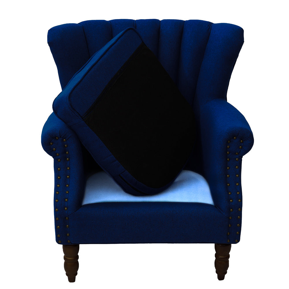 Blue/Grey Vintage Linen Upholstered Wing Back Armchair