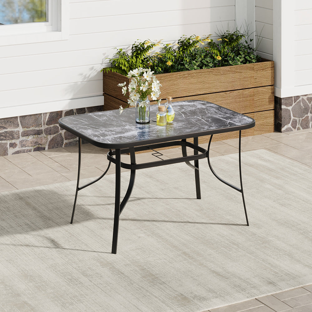 Black Garden Square Marble Patio Table With Umbrella Hole