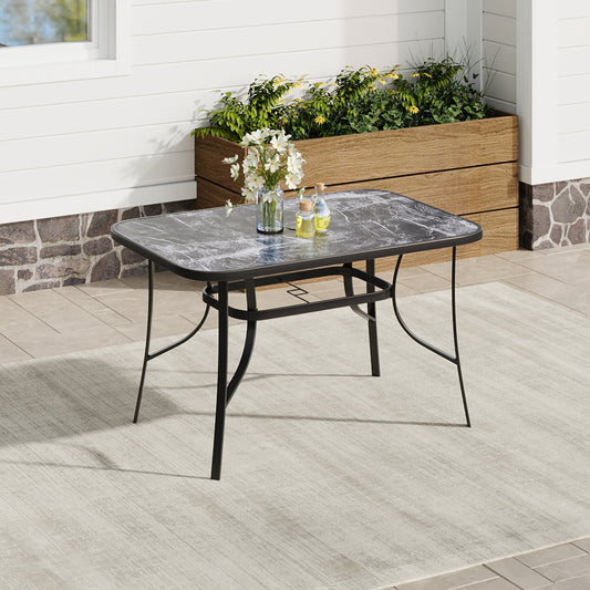 Black Garden Square Marble Patio Table With Umbrella Hole