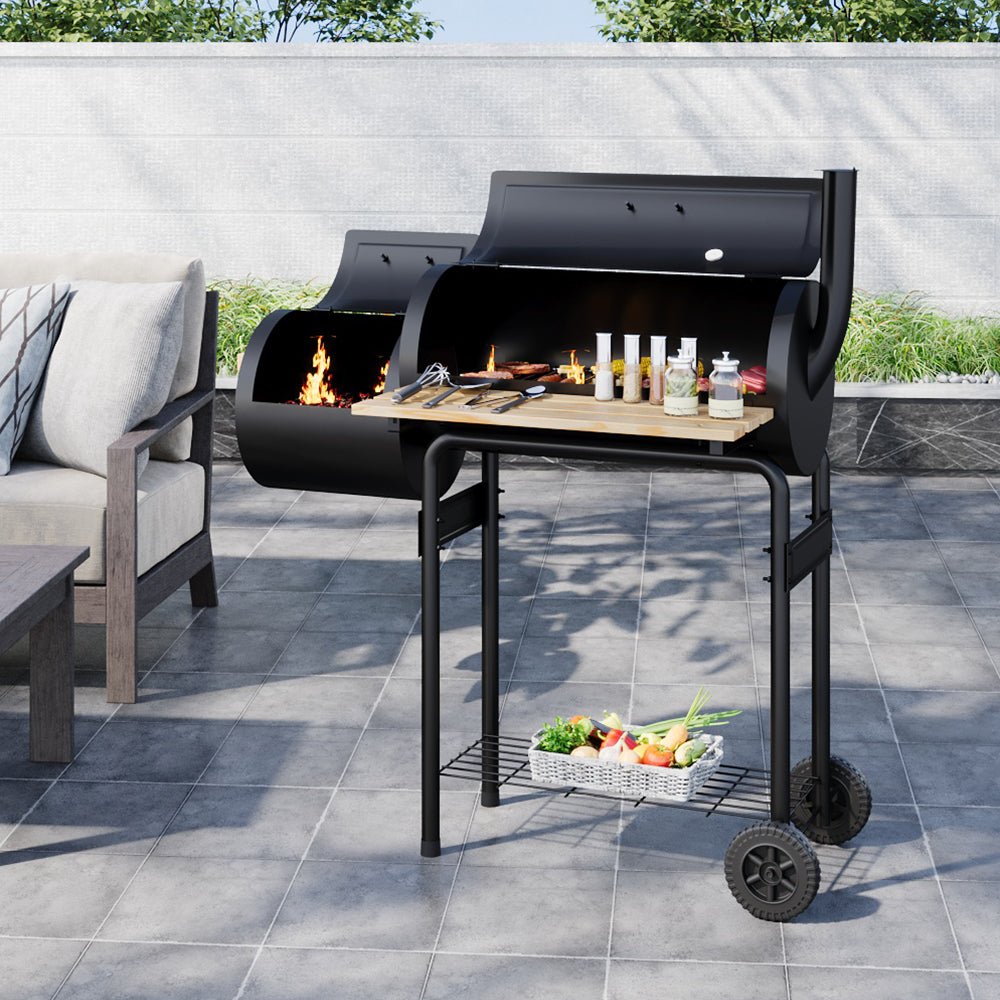 Portable Outdoor Charcoal BBQ Grill with Offset Smoker