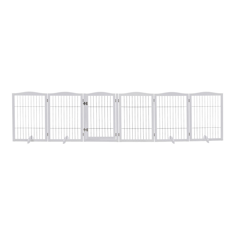 White 6-Panel Wooden Folding Pet Playpen